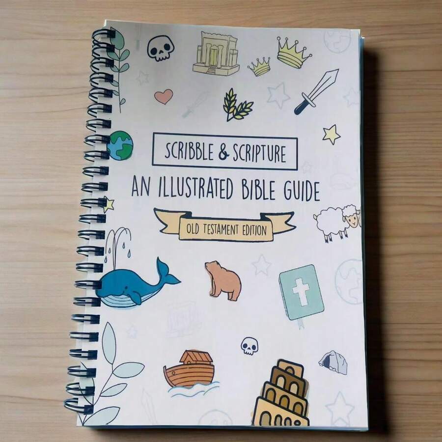 Cuaderno espiral con guía simplificada de la Biblia con ilustraciones inspiradoras: Garabateo y la Biblia