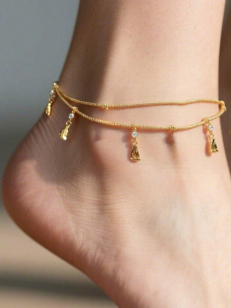 Elegant & Minimalist European Style Women's Fish Design Anklet, 24K Gold Plated Adjustable Bohemian Bead Anklet, Hawaiian Foot Jewelry Gift