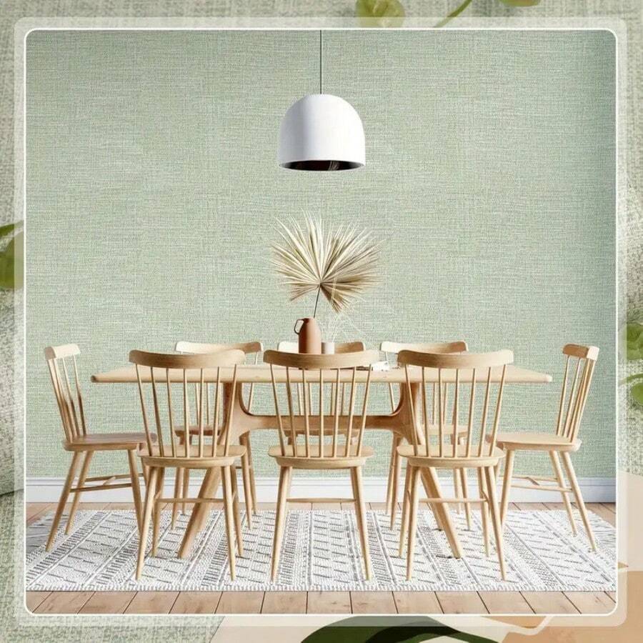 1 Roll Of Light Green Linen Wallpaper For Home Decoration Self-Adhesive And Peelable Wallpaper Suitable For Bedrooms Dining Rooms Kitchens Cabinets Wall Stickers Removable Countertops Furniture Renovation And Back Adhesive Paper Wall Paper Room Decor Wall Decor