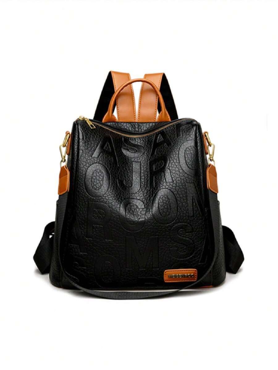 Large Capacity Women's Backpack With Adjustable Strap, Crocodile Leather Texture, Suitable For Commuting, Casual Use, And Travel