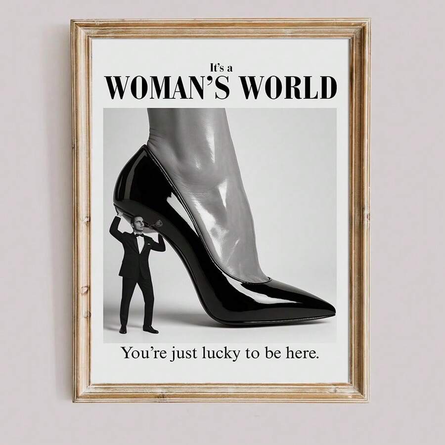 1 Stück rahmenloses Segeltuch Wandbild im Vintage Stil mit Frauenmotiv, schwarz-weiß High Heels, Girl Power Ästhetik, Deko für Wohnung, Büro, Schlafzimmer, moderne Heimdekoration