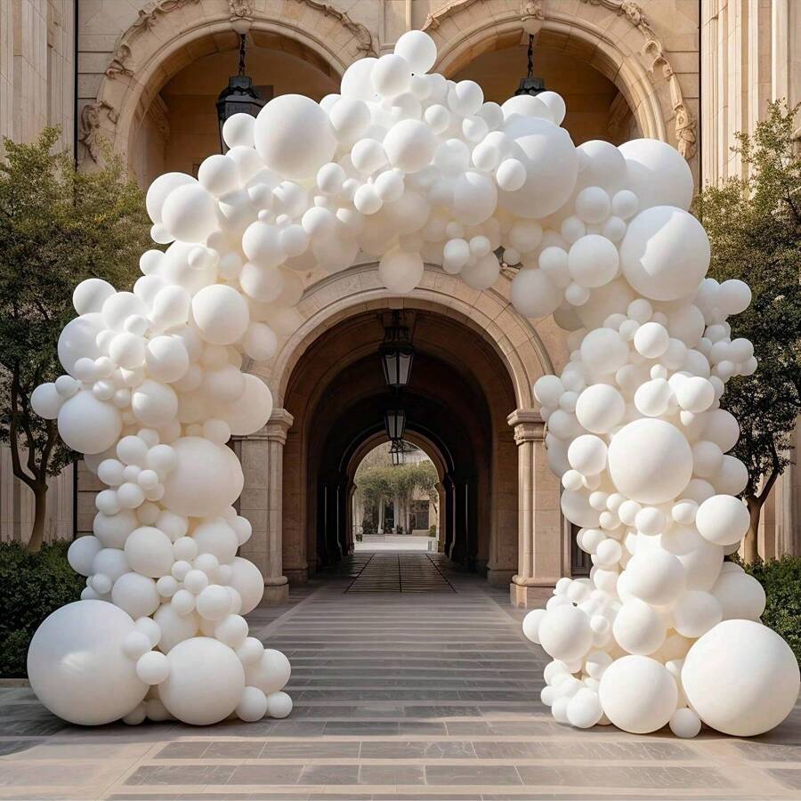 132 Pieces, White Balloon Wreath Arch Kit, White 5/10/12/18 Inch White Latex Balloon Arch Kit In Different Sizes, Perfect For Birthday Parties, Graduation Ceremonies, Wedding Decorations, Birthday Photo Props, Birthday Anniversary Party Scene Decoration Arrangements