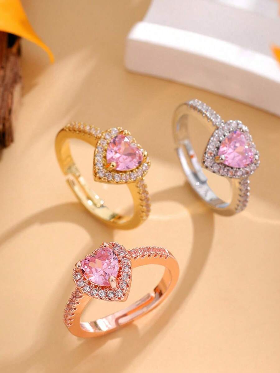 1pc Fashionable, Minimalist, Delicate, Elegant & Unique Ins-Style Heart Shaped Rhinestone Engagement/Wedding Ring, Suitable For Everyday Wear And As A Gift For Girlfriend/Wife On Valentine's Day