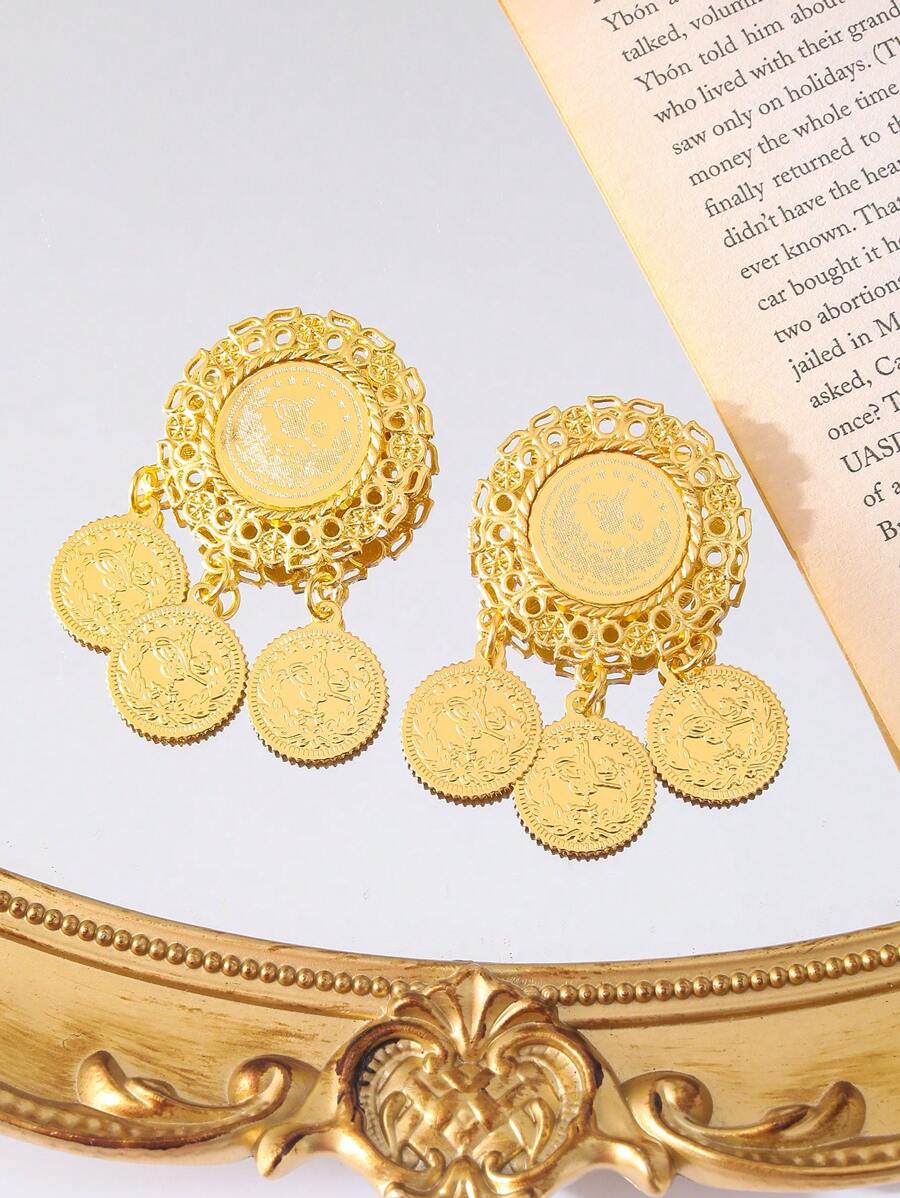 1 pieza Broche de mujer chapado en oro marroquí, con forma de moneda, estilo vintage, apto para fiesta de cumpleaños, boda y joyería de damas árabes