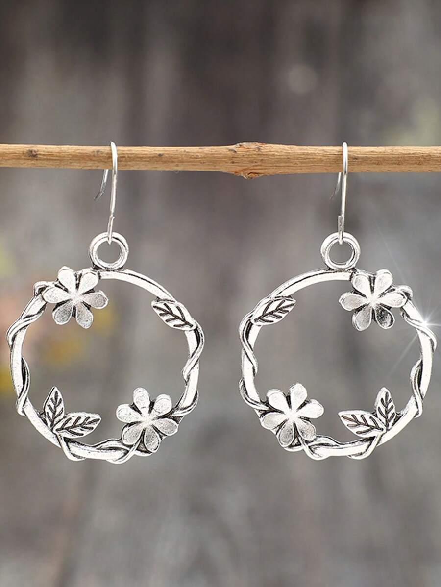 1 Par de Brincos Vintage de Metal com Desenho Floral e Vinha em Estilo Minimalista, Elegante Presente de Joias de Moda Retrô para Mulheres