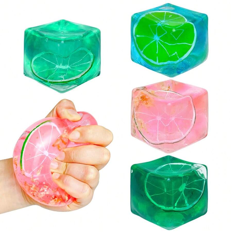1/4 piezas Cubos antiestrés - Bolas antiestrés de masa esponjosa de crecimiento lento, juguetes sensorial blandos para aliviar la ansiedad, se pueden estirar y comprimir, bolas antiestrés con forma de cubo de hielo para ADD/ADHD
