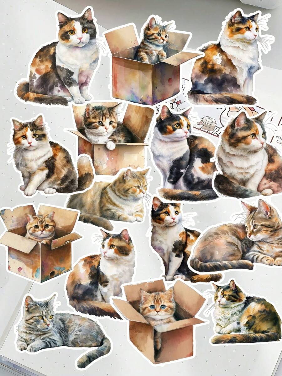 Set di 17 adesivi carini a tema gatto in stile acquerello per bricolage, scrapbooking, album, planner, taccuino, decorazione computer, cartoleria vintage, forniture scolastiche, back to school