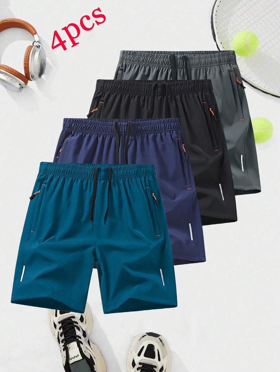 4 Stücke Set sommerlicher, lässiger und modischer, schnell trocknender Herren-Shorts für Sport, Laufen, Fitness und Strandmode, mit reflektierendem Druckdesign, das perfekte Geschenk für deinen Freund