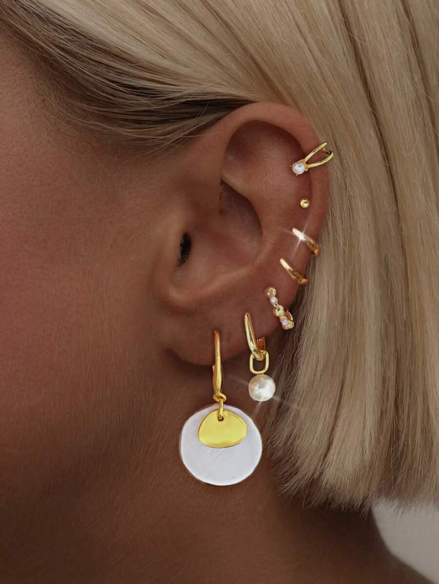 7 Stücke Set asymmetrischer Zirkonia-Ohrstecker, minimalistisches & elegantes Design, geeignet für Frauen zum Dating, Partys, tägliches Tragen
