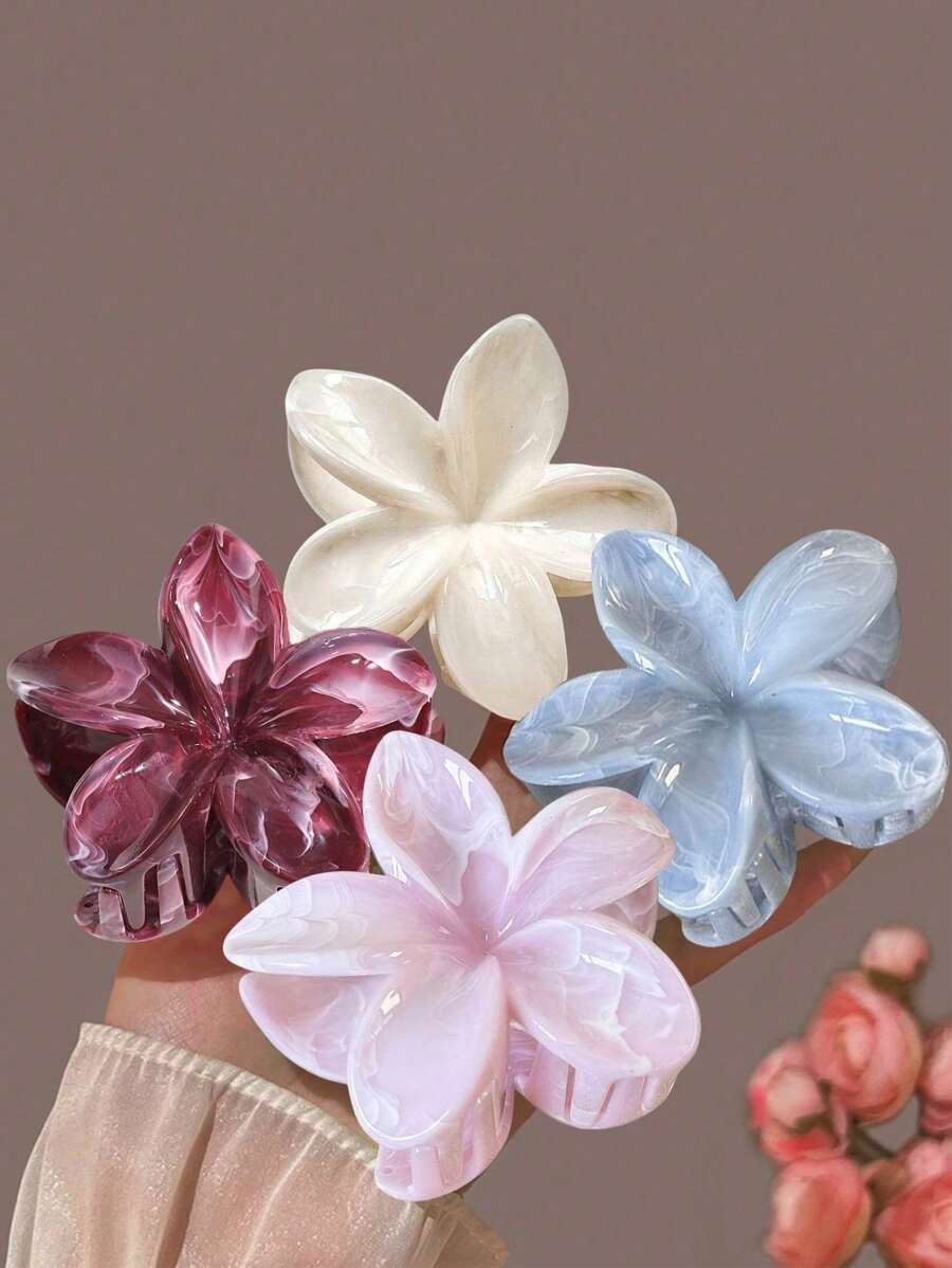 4 Stück/2 Stück Damen acryl große Farbverlauf Blumen Clips, elegante und feine Haardekorationen für hinten am Kopf, halb gebundenes Haar, Retro exquisites Marmormuster, Aufputz Haraccessoires für Strandurlaub und Frische, Haarklammern, Haarspangen