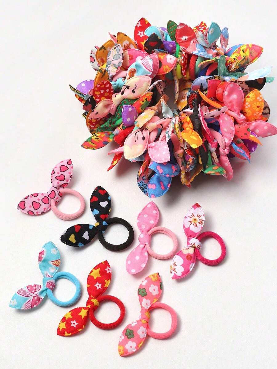20pcs Colorful Cute Bunny Ears Hair Scrunchies, Sweet Niche Daily Versatile Hair Accessory For Women, Damage-Free For Ponytail, Braids, Hairbands