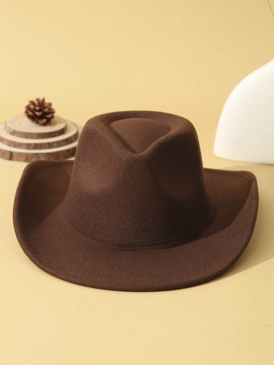 1pc Unisex Solid Boho Cowboy Hat Jazz Panama Hat Cowgirl Hat Soft Felt Hat Fedora Hat Western Suitable For Outdoor