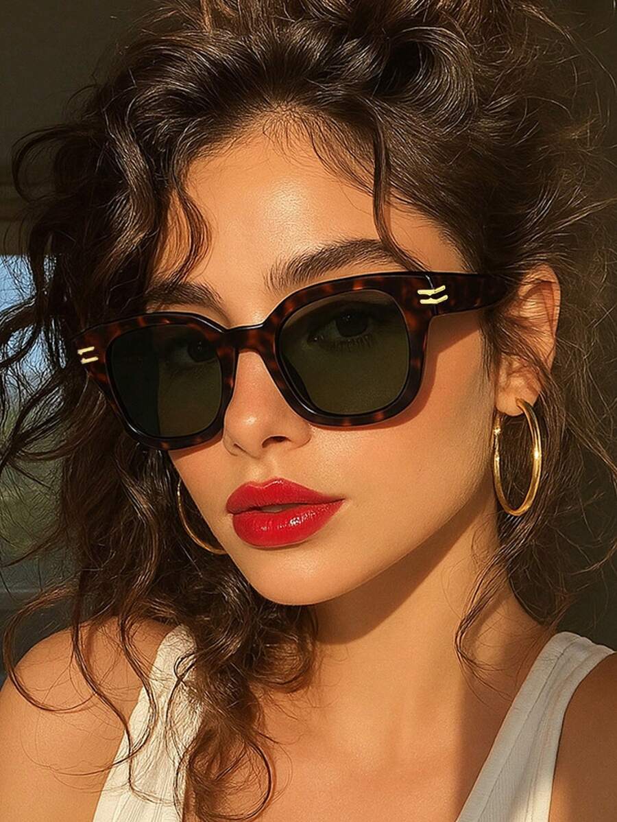 1 Stück Damen Quadratische Leoparden Muster Retro Klassische Mode Brille, Lässig für den Alltag, Sommer, Reise Accessoire