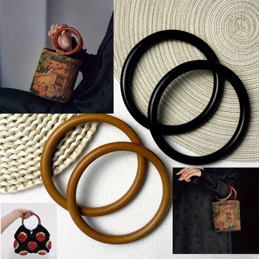 1pc New Wooden Round Ring Handles For DIY Wallets, Handbag Making, Craft Gift Box Handles, Weaving Accessories