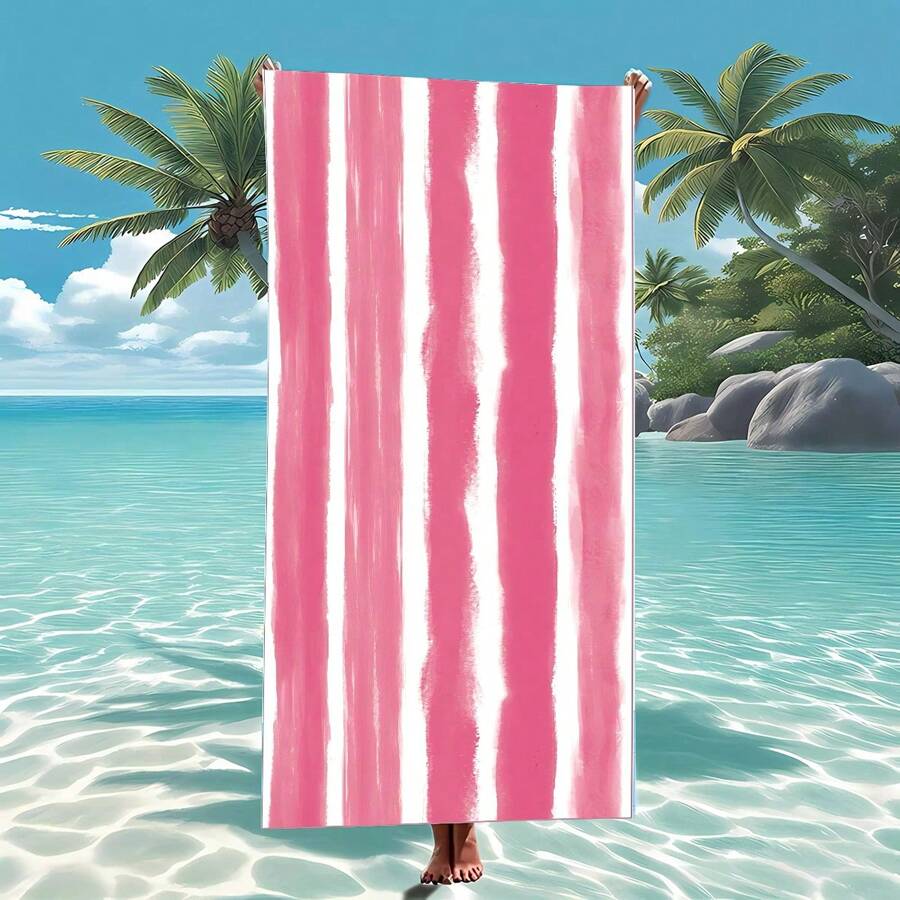 1pc Extra Large Size, Multi-Size, Blue, Navy Blue, Pink, Light Gray, Watercolor Striped, Super Soft Microfiber, Printed, Absorbent Bath Towel, Beach Towel, Essential For Vacation, Beach, Swimming Pool, Gym, MultipurposeTravel Essentials Travel Accessories Beach Essentials