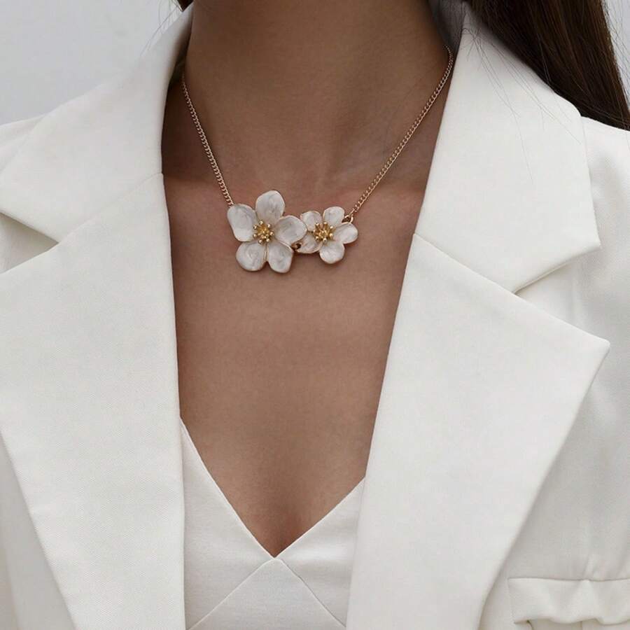 1 buc colier elegant colorat cu pandantiv floral cu picătură de ulei, lanț delicat cu petale, potrivit pentru purtare zilnică, cel mai bun cadou pentru femei