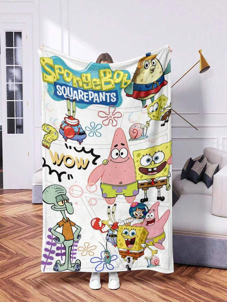 SPONGEBOB 1pc SpongeBob Printed Blanket - Warm Flannel, Multi-Color Digital Printing, All Season Tear-Resistant, Machine Washable, Suitable For Sofa, Bed, Office, Camping, Travel, Birthday And Holiday Gifts, Polyester Fiber, Holiday Gift | Retro Patchwork | Soft Flannel Material