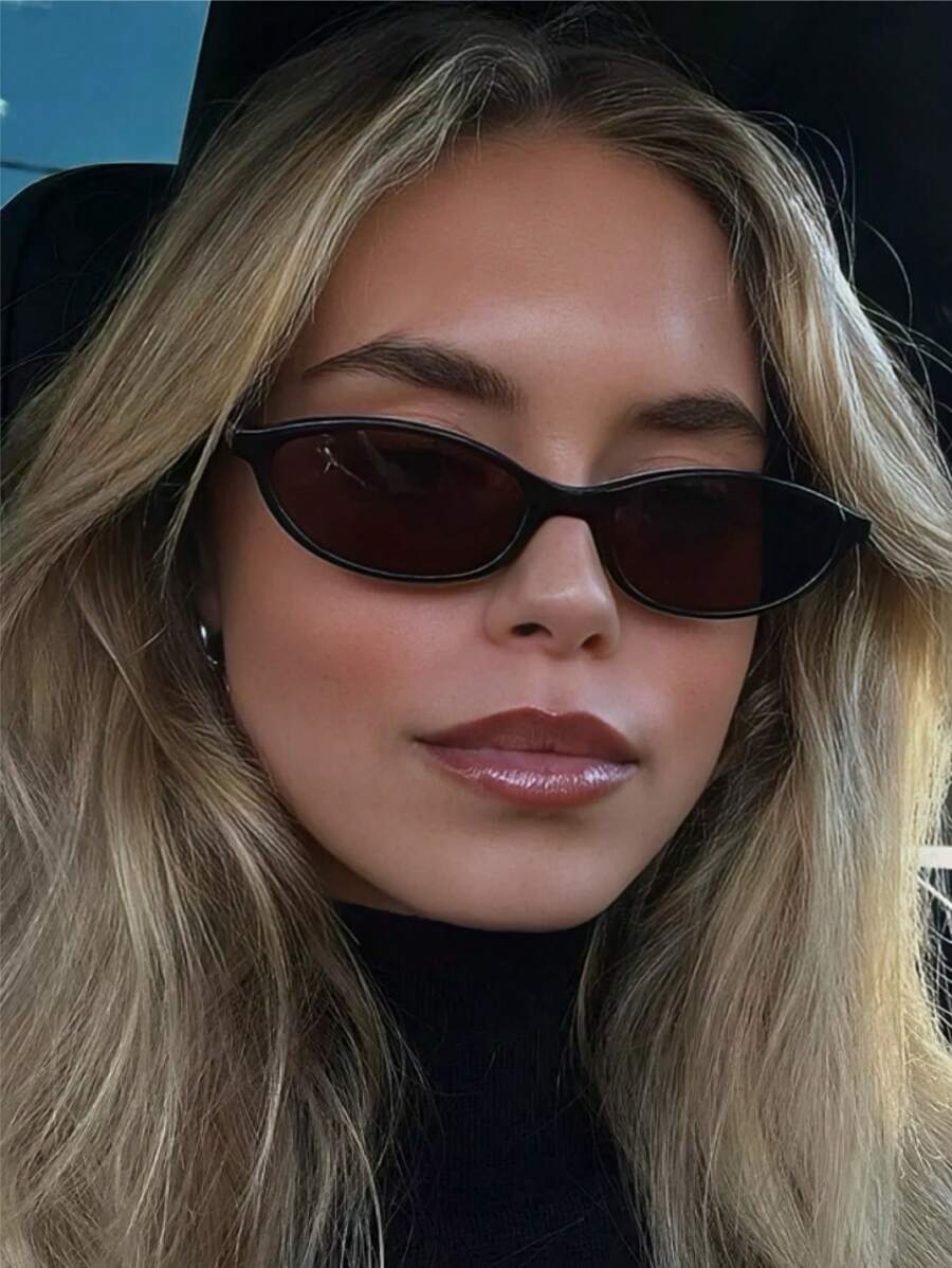 1pc Small Oval Hot Girl Vintage Style Glasses, Suitable For Summer Travel, Beach, Party, Birthday, And To Show Your Beauty