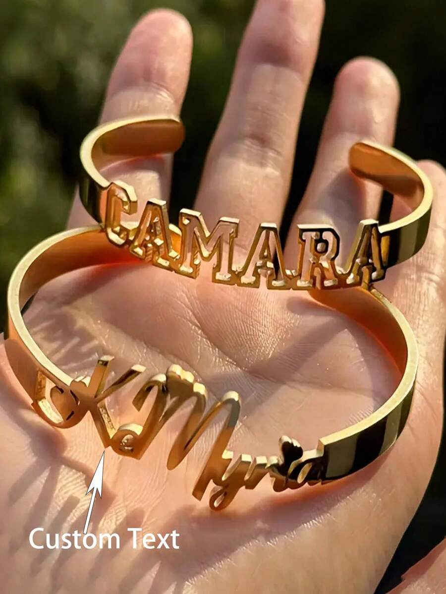 Ladies' Custom Engraved 18K Gold-Plated Stainless Steel Bracelet - Customizable Jewelry Gift, Elegant Design For Daily Wear And Parties, Ideal For Thanksgiving, Luxurious Texture