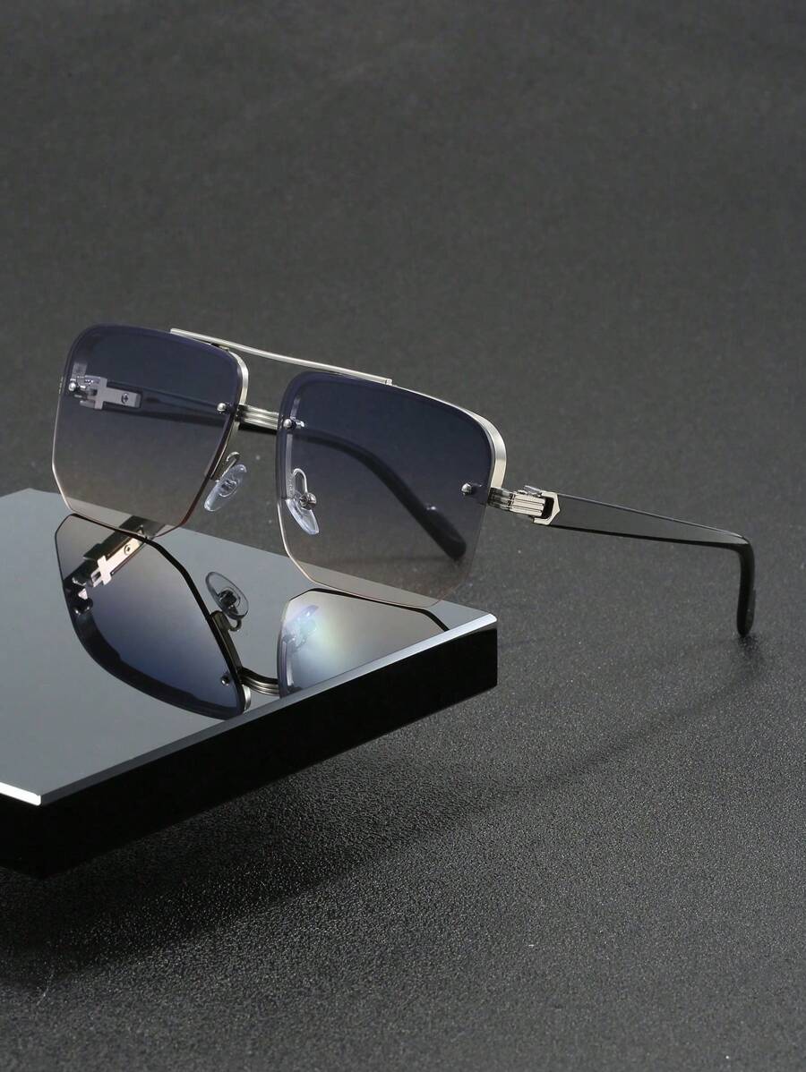 1 Par de Óculos de Moda Aviador de Ponte Dupla Quadrada para Homens, Armação de Metal Legal, Proteção UV, Fashionable para Uso Diário, Férias e Viagens