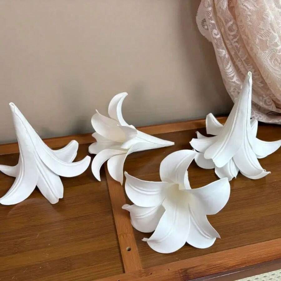 3/5pcs Artificial White Lily Heads - Realistic EVA Petal Design, Reusable Plastic Flower Decoration, Suitable For DIY Wedding Ceiling Decoration, Event Center Decoration, Home And Venue Decoration, Large-Scale Flower Arrangement (Christmas, Thanksgiving, Graduation Ceremony), Fresh Flower Decoration