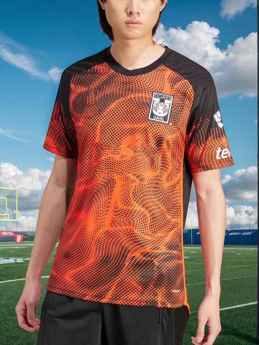 tigre en rojo y negro 2024 Conjunto de jersey y pantalones cortos de fútbol con diseño de