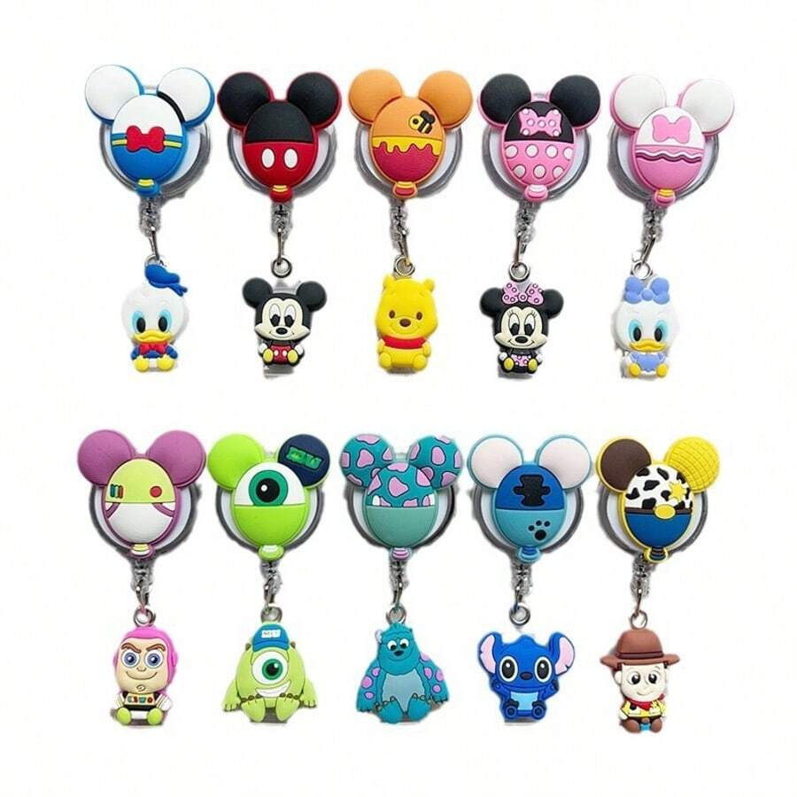 Disney Carrete retráctil y expandible con diseño de dibujos animados para enfermeras/médicos, soporte de tarjeta lindo para estudiantes, tarjeta de identificación laboral