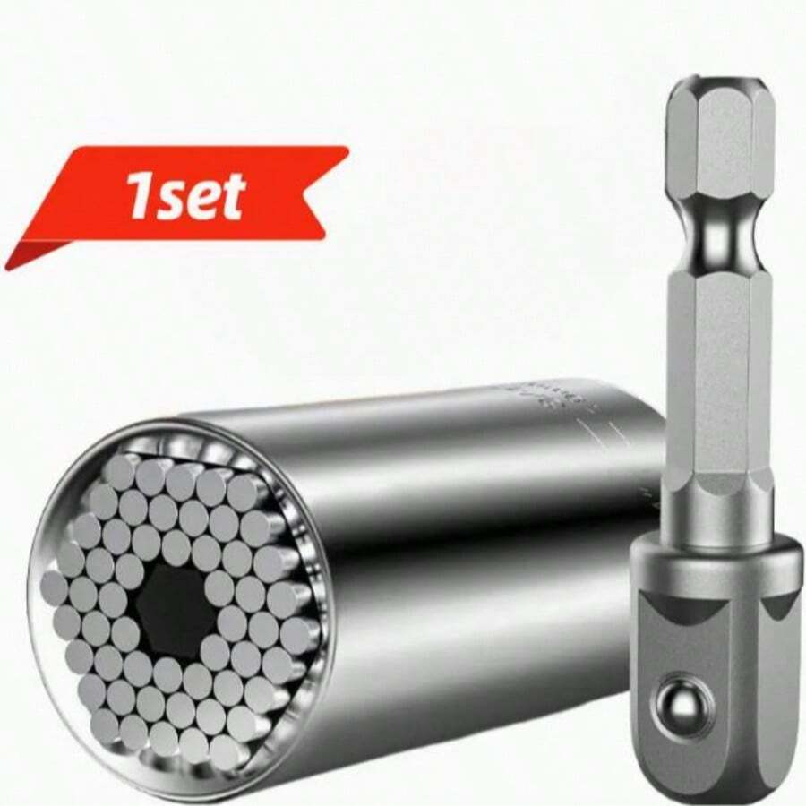 1Set Adult Men's Super Universal Sleeve Tool Two Pieces Set - Equipped With Connecting Rod, Handle Set With Electric Drill Adapter, Cool Gadget, Universal Hardware Torque Wrench Head Kit, Socket Wrench Steel 7-19mm Wrench, Key Portable Manual Tool, Repair Wrench, Birthday Gift For Dad, Husband, Men