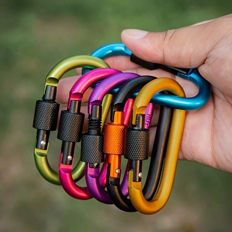 Moschettone di alta qualità con anello a D rinforzato e bloccabile, gancio a scatto in lega di alluminio per portachiavi, zaino, arrampicata, campeggio, escursionismo, pesca, rafting con molla
