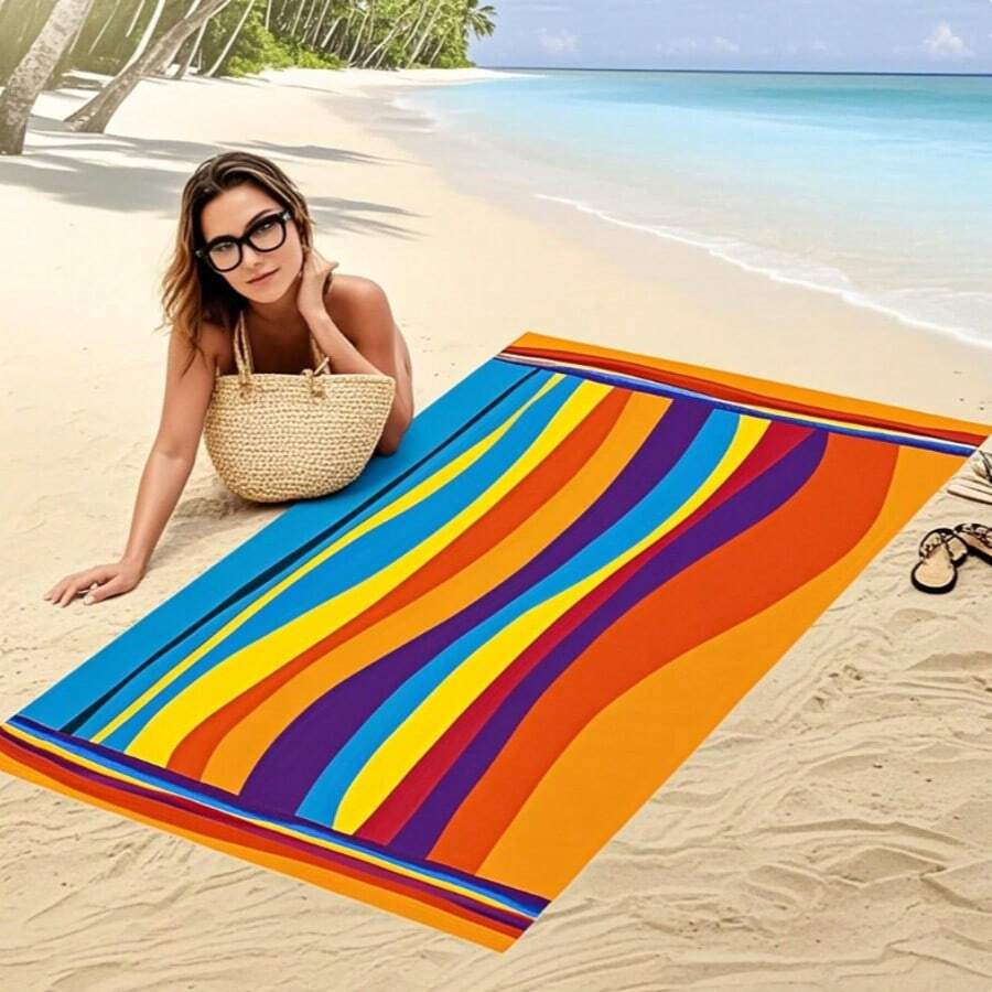 1pc, BrandName 2025 New Microfiber Quick-Dry Beach Towel With Beach Towel Fastening Strap- Extra Large 175*90cm, UV Protection & Antibacterial, Lightweight & Compact For Beach, Pool, Yoga, Travel Essentials Travel Accessories Beach Essentials