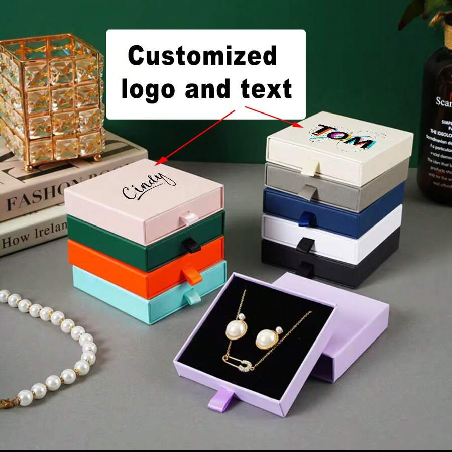 1 pieza Caja de joyas personalizada con logotipo, caja de joyas de viaje pequeña, caja de regalo personalizada para empresa, caja de almacenamiento de joyas con cajón de unicolor, caja expositora de joyas