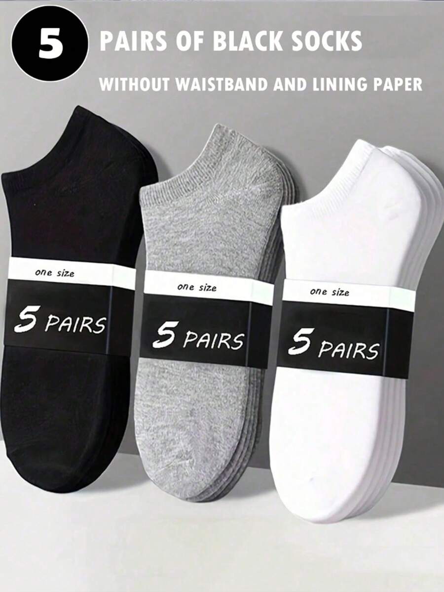 5 pares de calcetines tobilleros en negro, blanco y gris para hombre, de uso casual y clásico para uso diario, adecuados para parejas, familias y regalos, para todas las estaciones