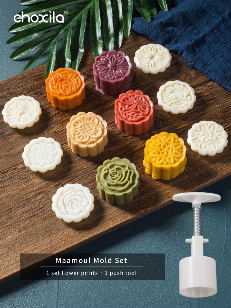 choxila 7pcs/Set Maamoul Mold Set, Cookie Mold Set, Mooncake Mold Set, Pastry Maker Dessert Mold Cookie Stamp Baking Tool