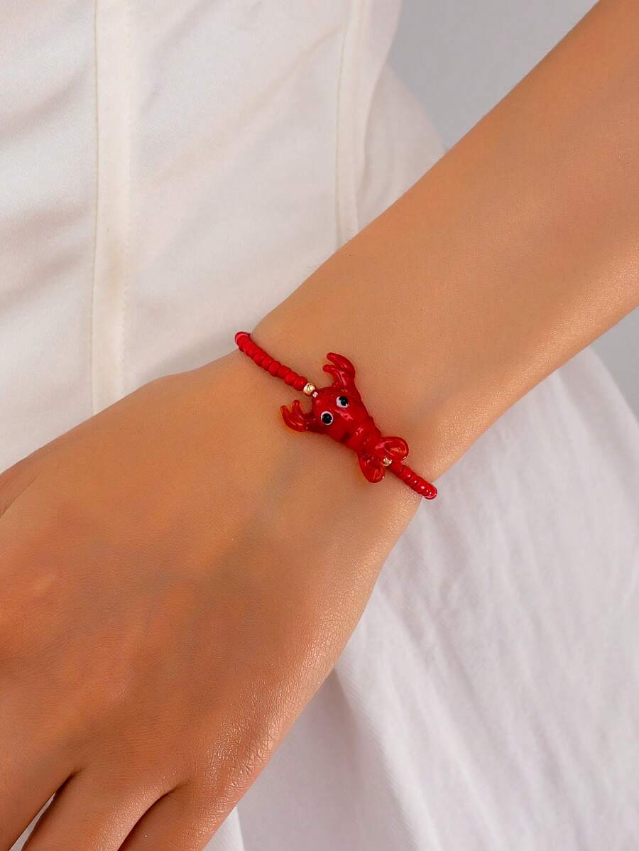 1 pulsera con diseño de langosta hecha a mano inspirada en el océano, pulsera de mujer bohemia con cuentas de semillas, adecuada para playa, viaje, surf (hecho a mano, la forma y el color pueden variar aleatoriamente)