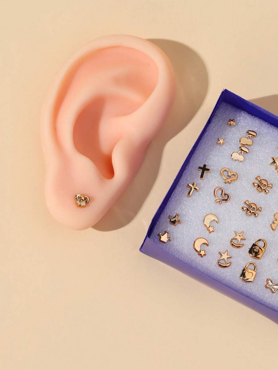 Assorted Mini Cartoon Gold-Color Plastic Stud Earrings, May Not Be The Same As The Picture