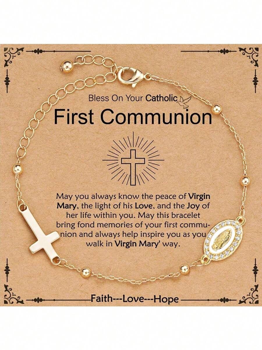 Catholic Gifts For Women, Virgin Mary Cross Charm Bracelet, Confirmation, First Communion Baptism, Christian Religious Jewelry, Gifts For Daughters Sisters Granddaughters