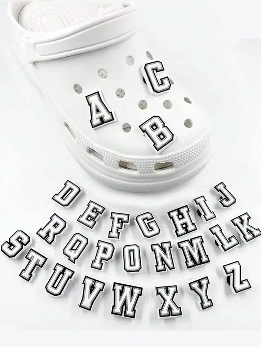 6 Pcs Alphabet Letter Series Shoe Charms For Clogs Sandals, PVC Shoe Decorations Accessories For Christmas, Birthday, Party, Gift Shoes Pins For Teens Men Women And Adults Summer, School
