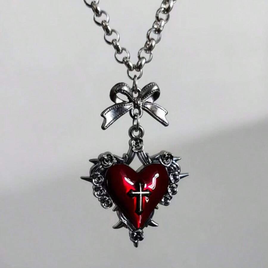Spitze rote Glasherz-Anhänger-Halskette für Frauen Männer Grunge-Mode Y2K Gothic-Stil Halsketten-Schmuck