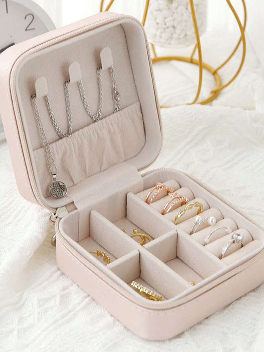 1PC Single Layer Storage Box Ladies Travel Leather Jewelry Box Classic Black Pure White Fashion Pink Storage Box