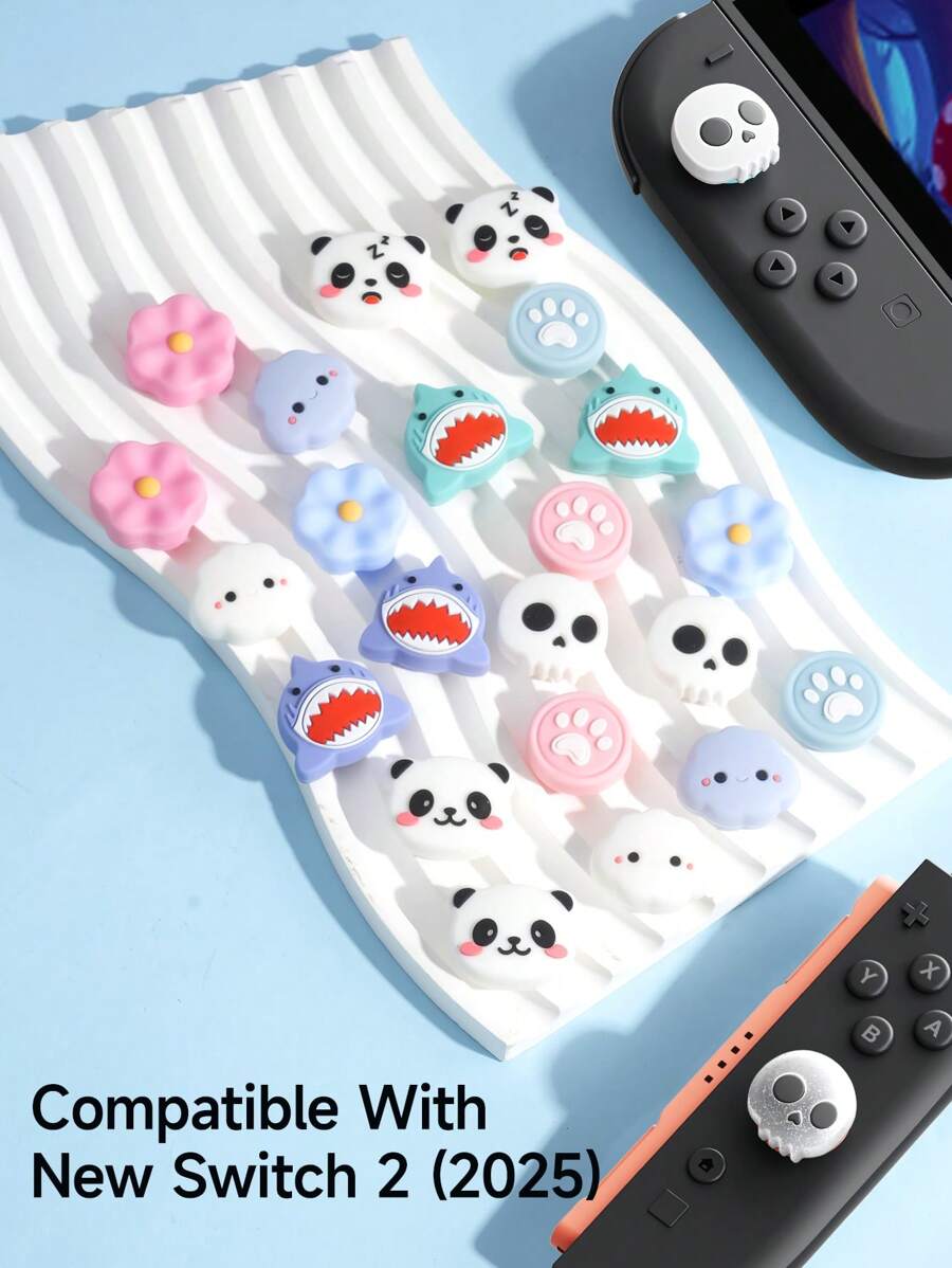 2 pièces Coiffes de joystick en forme de crâne pour manette NS2 Joy-Con, capuchons de pouce en silicone compatibles avec la console Switch NS2 et les accessoires de manette de jeu, modèles patte/requin/fleur/nuage/panda, plusieurs options