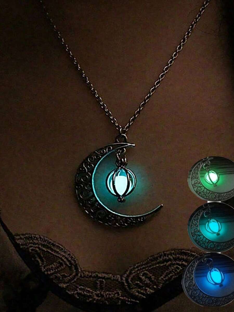 1 pièce Collier ras-de-cou en alliage lumineux en forme de lune et de citrouille, une création idéale pour les fêtes, convient pour le port quotidien, les festivals, les soirées et les cadeaux, pour hommes et femmes
