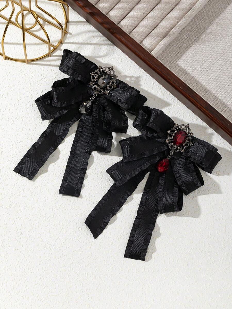 1 pieza Elegante gran lazo ondulado hecho a mano, accesorio de cristal de lujo con piedras brillantes para mujer, broche flor para el pecho, joya apropiada para uso diario, gran regalo
