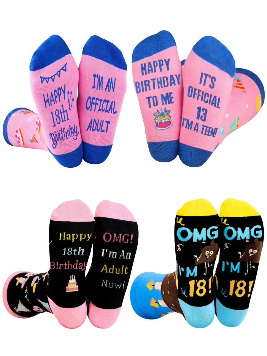 Chaussettes d'anniversaire, chaussettes roses, cadeaux thème anniversaire - cadeaux amusants et réfléchis pour les 13/18 ans, cadeaux de Noël et d'anniversaire créatifs, chaussettes d'anniversaire mignons, cadeaux pour adultes, cadeaux de Noël, cadeaux d'anniversaire 18/13 ans, les meilleurs cadeaux d'anniversaire pour les sœurs, fils, filles, neveux et nièces, convient pour le port intérieur et extérieur