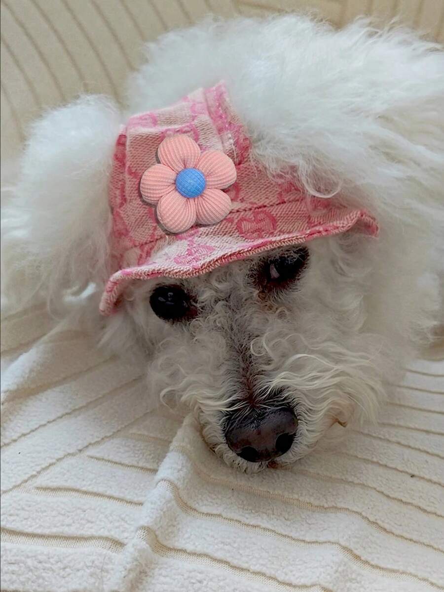 1pc Cute Pink Adjustable Pet Hat, Sun Protection, Breathable Ear-Exposed Design For Outdoor, Camping, Photography Props, Sweet And Lovely For Cats And Dogs