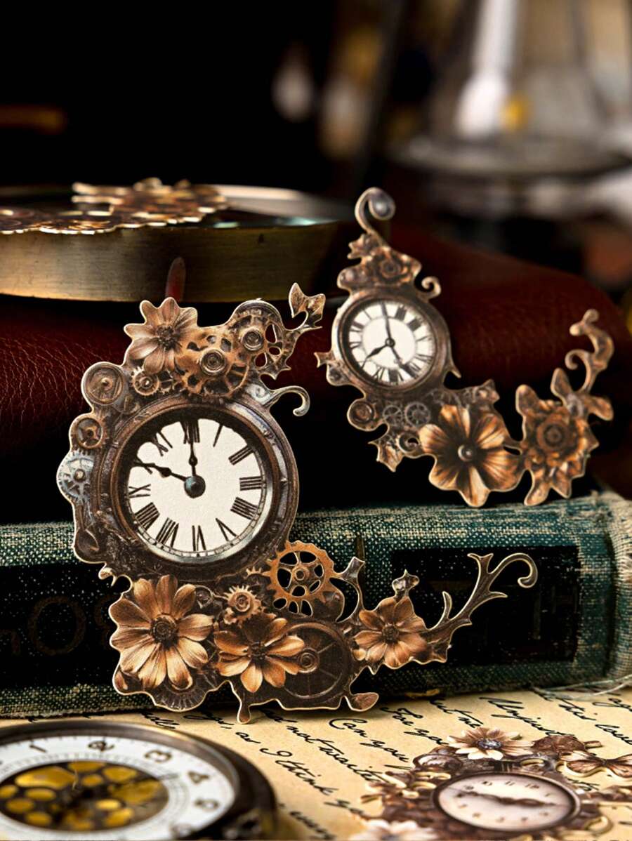 12 Peças/Pacote Adesivos Rígidos Ocos de Engrenagem de Relógio Vintage, Adesivos Decorativos de Artesanato DIY de Scrapbooking para Jornais, Álbuns, Artigos Escolares, De Volta às Aulas