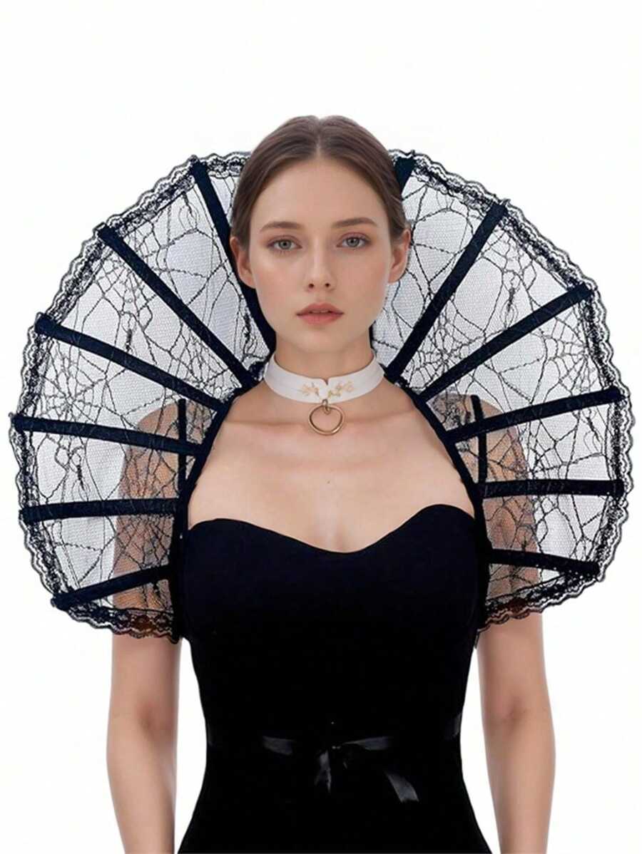 Damen Gothic Stehkragen Vampir Spitzen Cape Kragen Halloween Hexen Cosplay Zubehör Karneval Party Kostümparty Accessoires