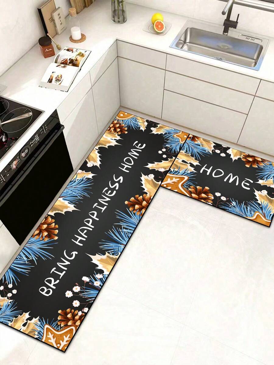 1pc Premium Diatomite Kitchen Mat With Christmas Element Letter Pattern, Modern Minimalist Fusion Of Natural Elements, 3mm Thickness, Absorbent Kitchen Rug And Mat, Simple Diatomite Soft Rubber Mat, Suitable For Kitchen, Bathroom, Entryway, Laundry Room And More