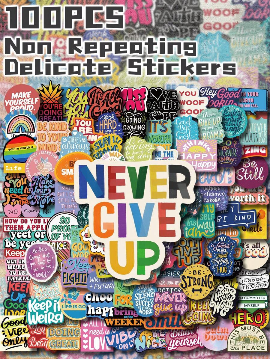 100 piezas de etiquetas 2D planas con frases motivacionales de energía positiva de temática variada, no repetitivas, delicadas, para decoración de artículos de papelería, regalos para fiestas, celebraciones, decoración del hogar, regalos de cumpleaños, equipaje, cuadernos, botellas de agua, temporada de regreso a clases