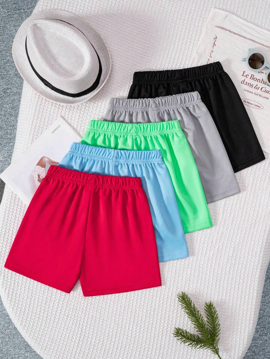 5pcs/Pack Young Boy Casual Mesh Fabric Sports Shorts, Suitable For Daily Exercise, Football, Basketball