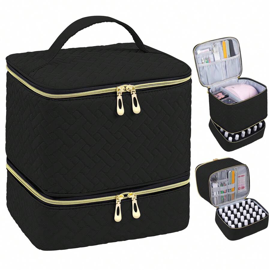 Bolsa de cosméticos de gran capacidad y doble capa, bolsa de aseo portátil, bolsa de cosméticos, bolsa para guardar esmalte de uñas